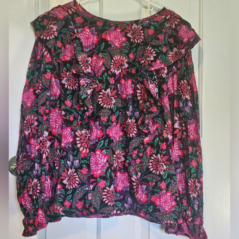 Terra & Sky Pink and Green Floral Long Sleeve Blouse Women's Sz 1XL (NWT)